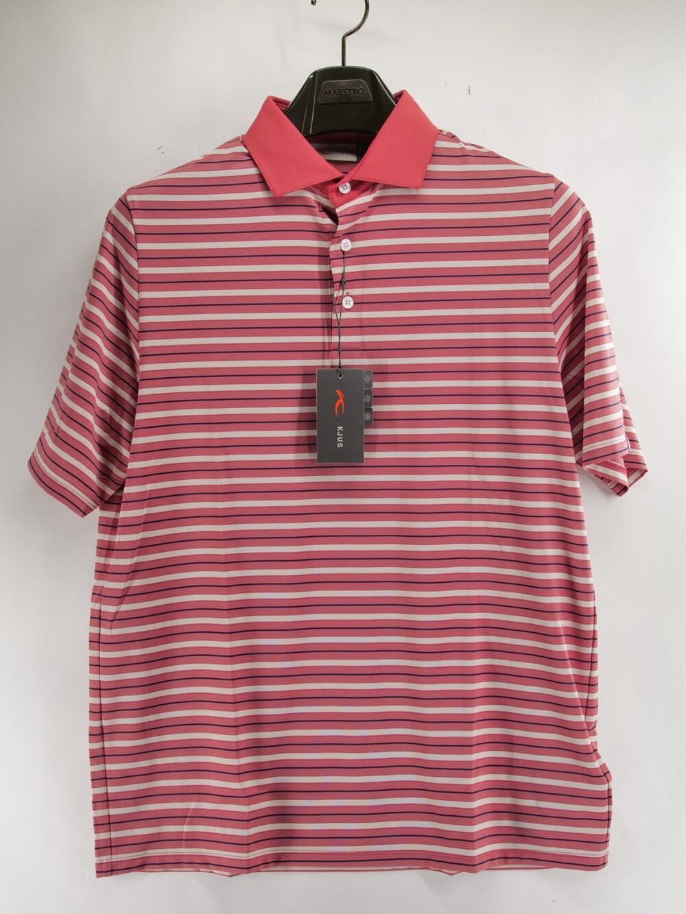 KJUS Mens NWT Luis Multi-Stripe Golf Polo Shirt Short Sleeve Pink Red Grey 50 M